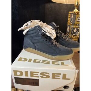 DIESEL Sneakers Mens Size 7 Dark Gray Black Basket Diamond Leather High Top